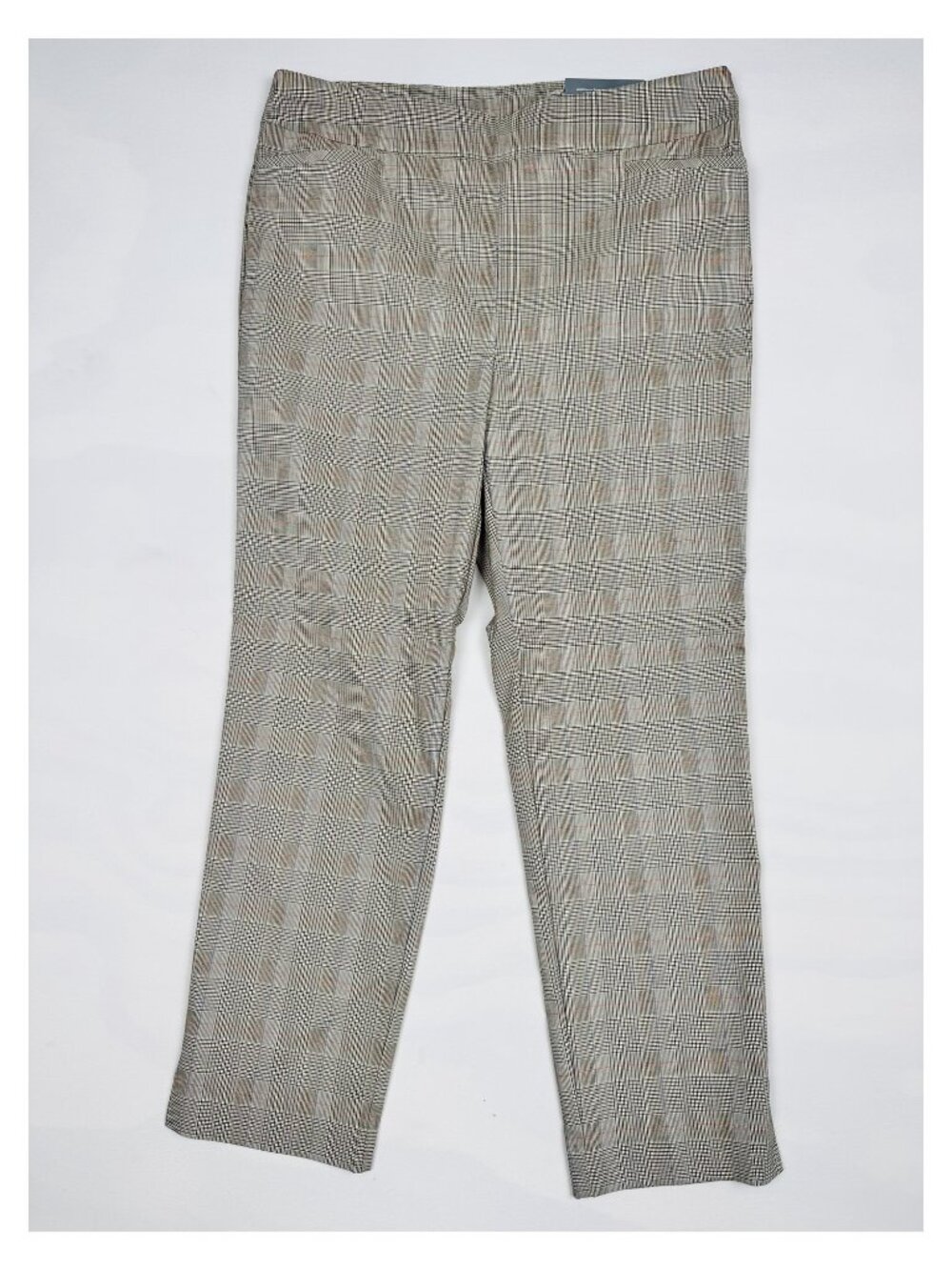 NWT Chico's Glen Plaid Pull-On Slim Ankle Pants Tan Size 2 US 12 Stretch Slit